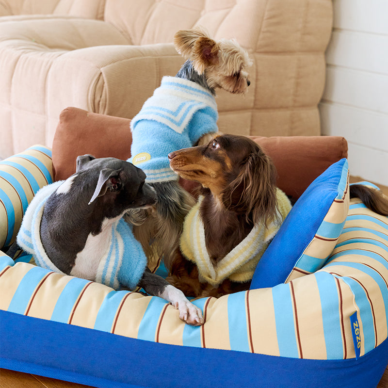 zeze Sandwich Pet Sofa Bed — Striped Cotton Canvas Couch with Backrest & Cushion