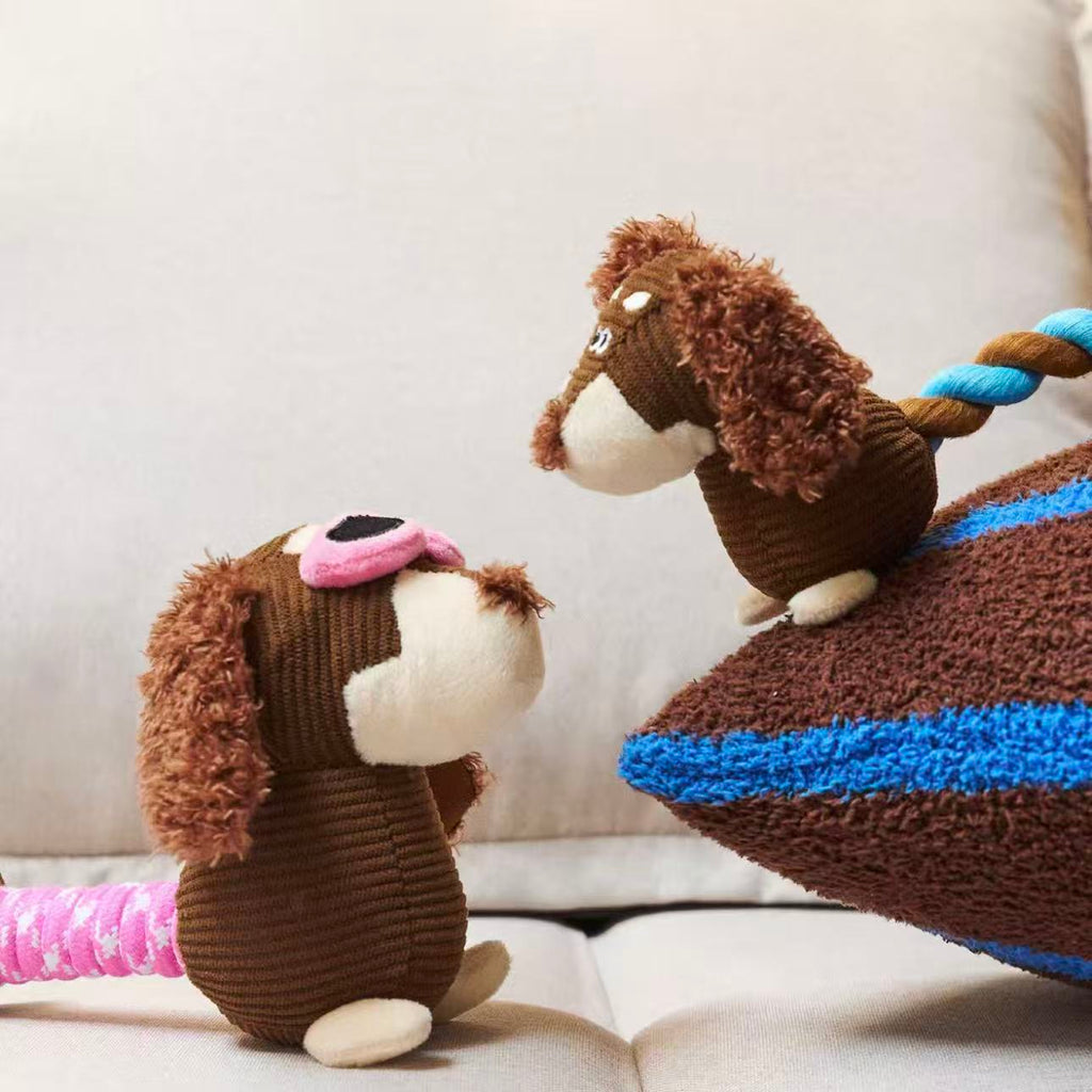 Peachfield & Co. ｜ zeze Monica Corduroy Plush Rope Squeaky Dog Toy – Small