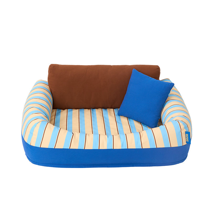 zeze Sandwich Pet Sofa Bed — Striped Cotton Canvas Couch with Backrest & Cushion
