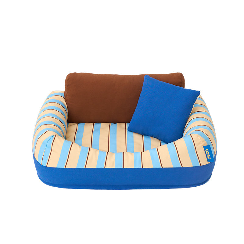 zeze Sandwich Pet Sofa Bed — Striped Cotton Canvas Couch with Backrest & Cushion