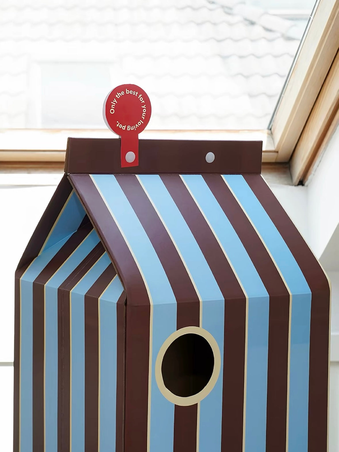 Peachfield & Co. ｜ zeze Milk Carton Cardboard Cat House - Striped Scratcher & Hideaway (55.5 cm)