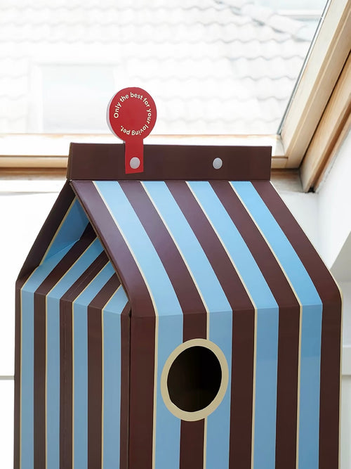 Peachfield & Co. ｜ zeze Milk Carton Cardboard Cat House - Striped Scratcher & Hideaway (55.5 cm)