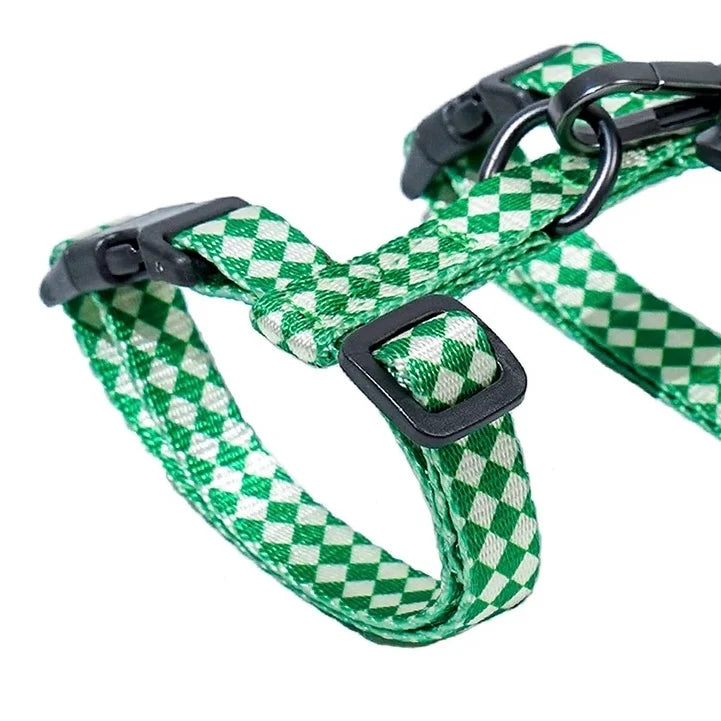 Peachfield & Co. x zeze Mid-Green Checkered Dog Harness & Lead Set
