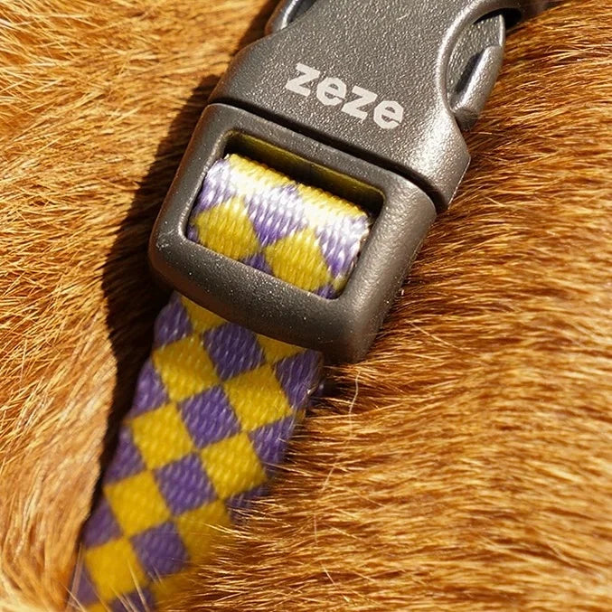 Peachfield & Co. x zeze Yellow-Purple Checkered Everyday Dog Harness & Lead Set