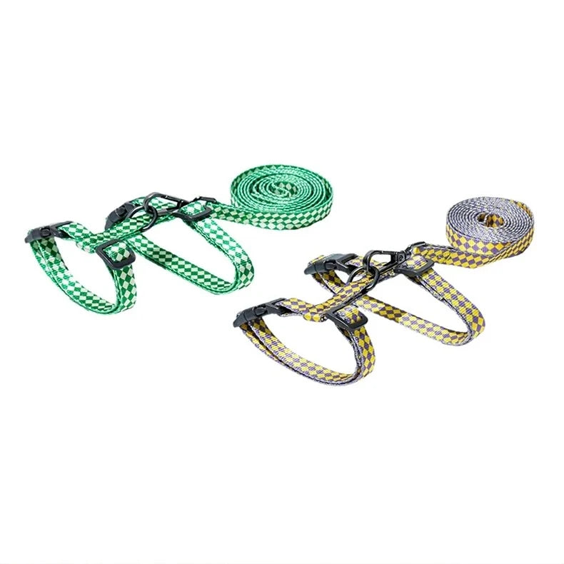 Peachfield & Co. x zeze Yellow-Purple Checkered Everyday Dog Harness & Lead Set