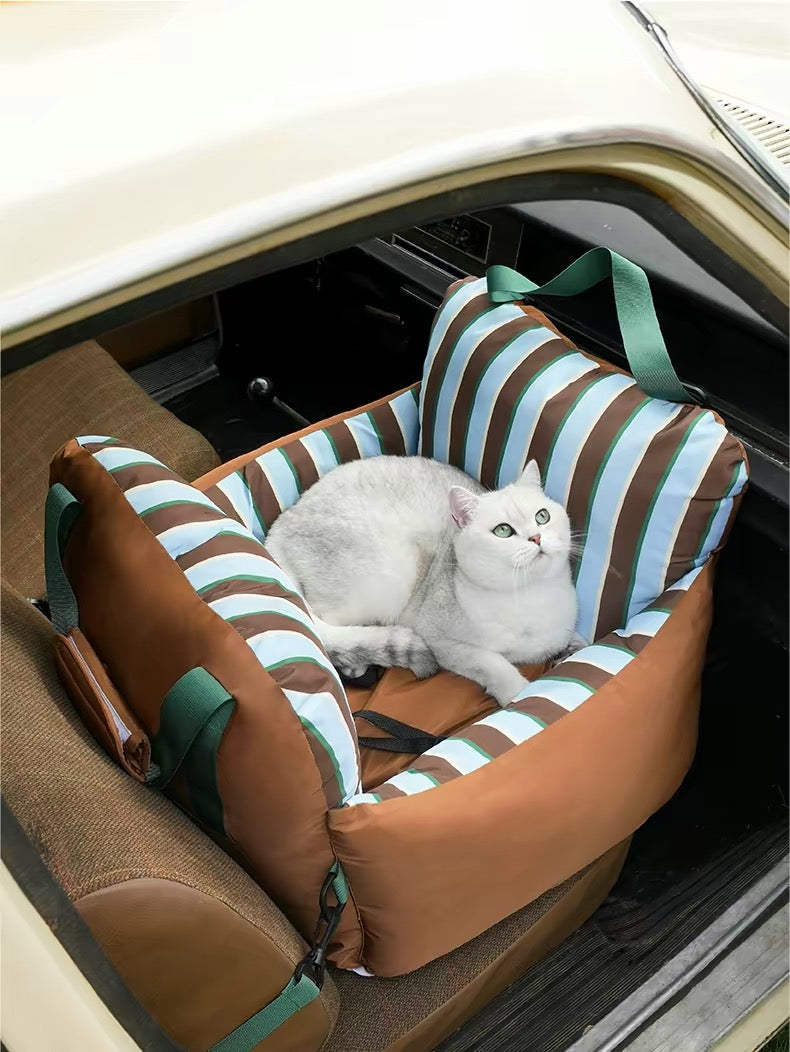 Peachfield & Co. x zeze Striped Oxford Pet Car Bed & Travel Seat